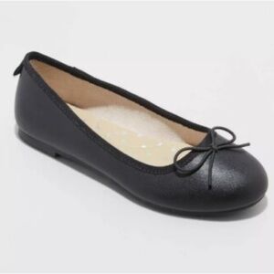 CAT & JACK Diana Girls Black Faux Leather Ballet Flats Kids Dress Shoes